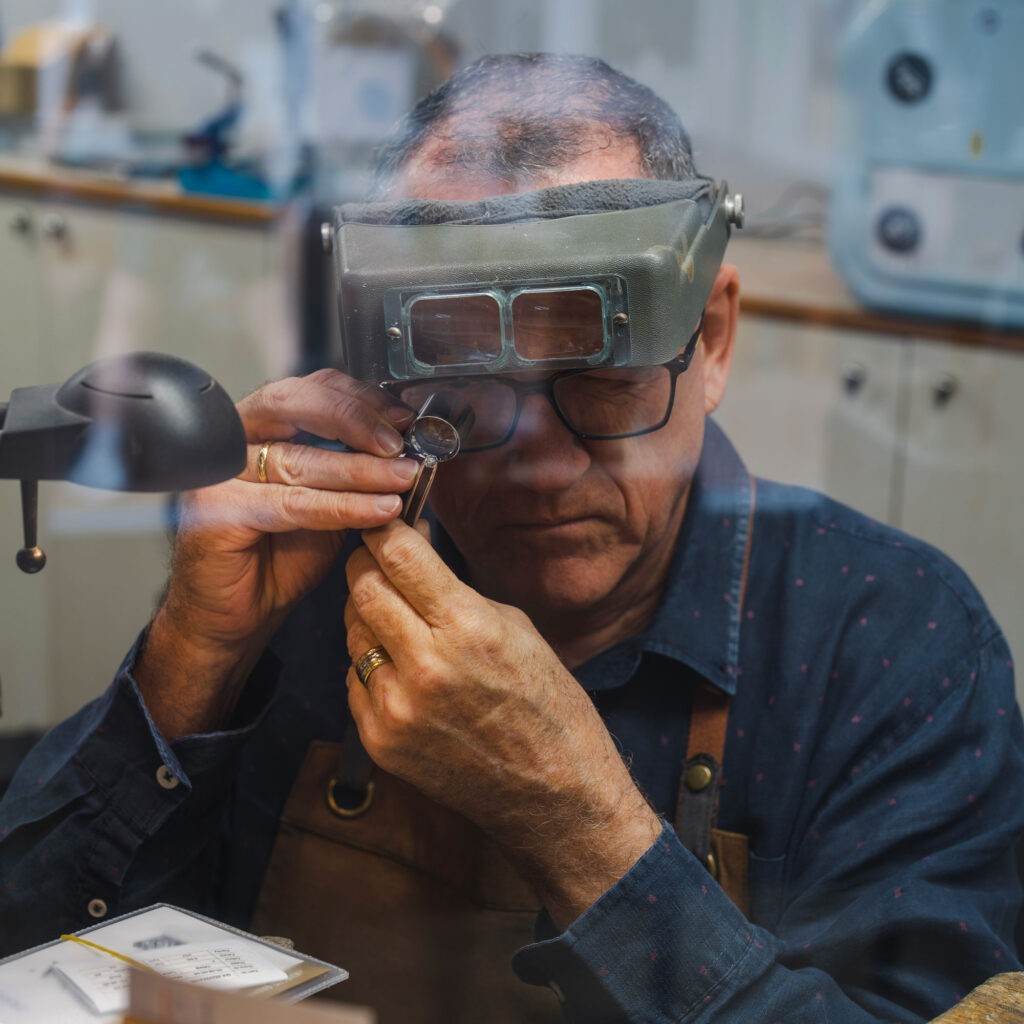 Mark Peddie at the workbench, Diamond Studio