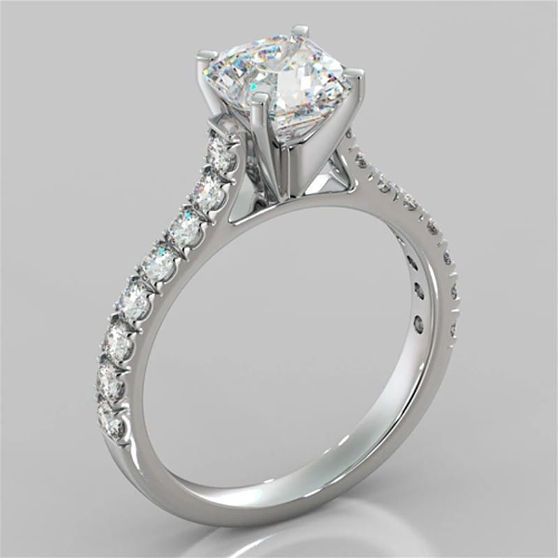 Round Cut Cathedral Style Engagement Ring with Fishtail set shoulders.