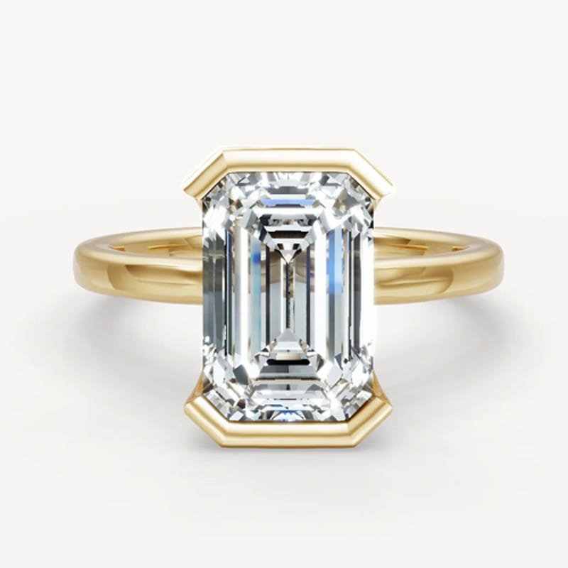 Half Bezel Set Emerald Cut Diamond Engagement Ring